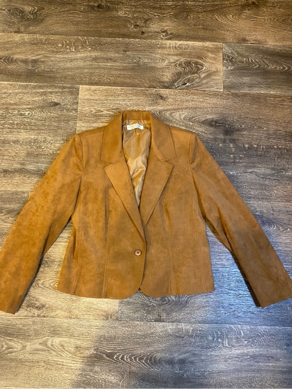 Women's Suede Single-Button Blazer Jacket in Tan Lili Ann